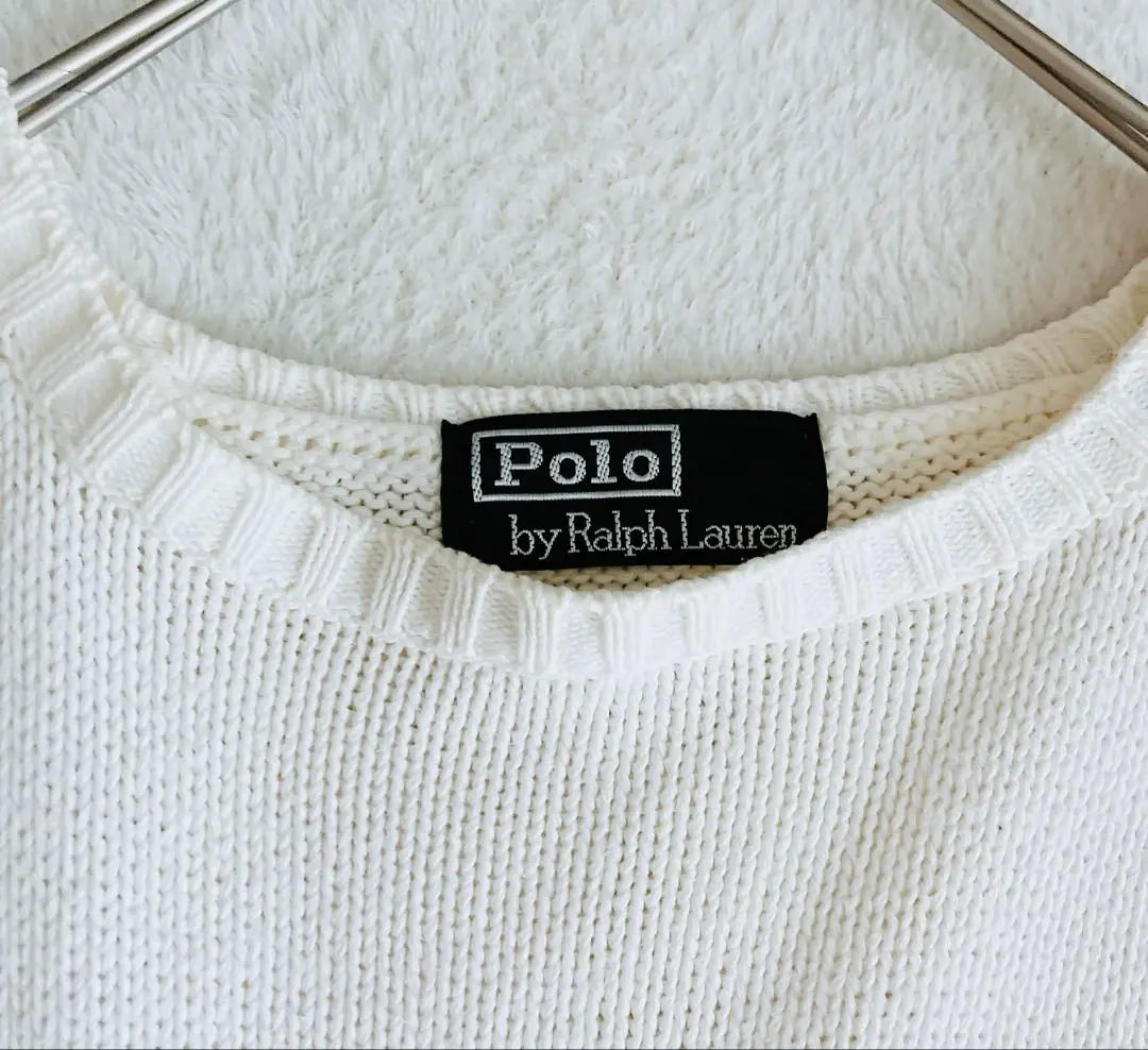 Polo Vi Ralph Lauren Horse Logo Cotton Knit Loose Sweater White