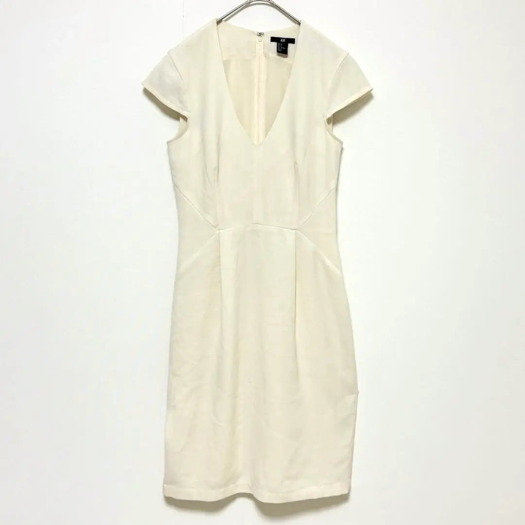 H&M◆V-neck dress/short sleeves, lining, back zipper, knee length