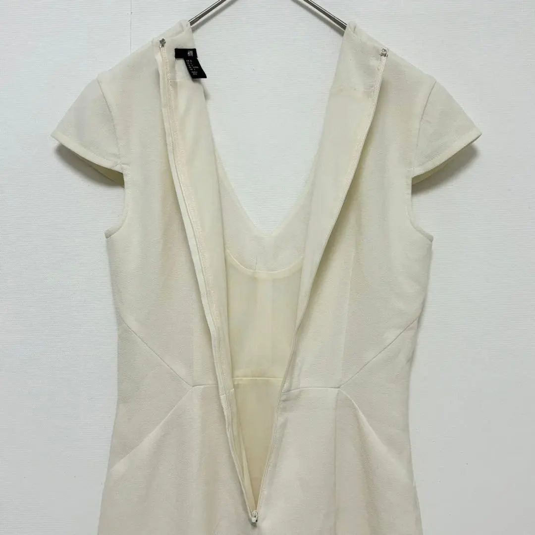 H&M◆V-neck dress/short sleeves, lining, back zipper, knee length