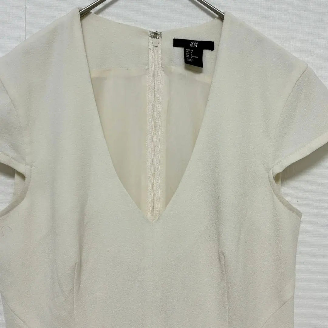 H&M◆V-neck dress/short sleeves, lining, back zipper, knee length