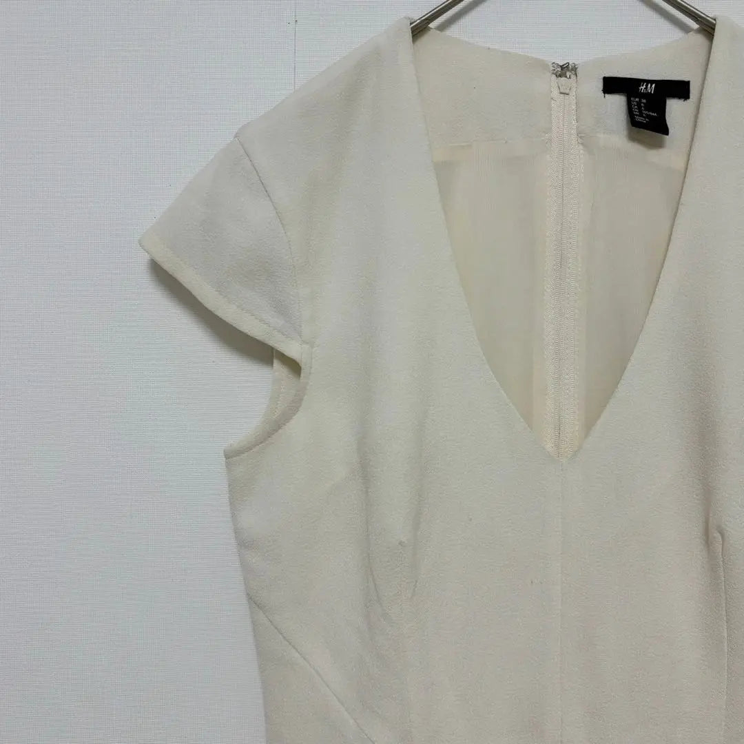 H&M◆V-neck dress/short sleeves, lining, back zipper, knee length