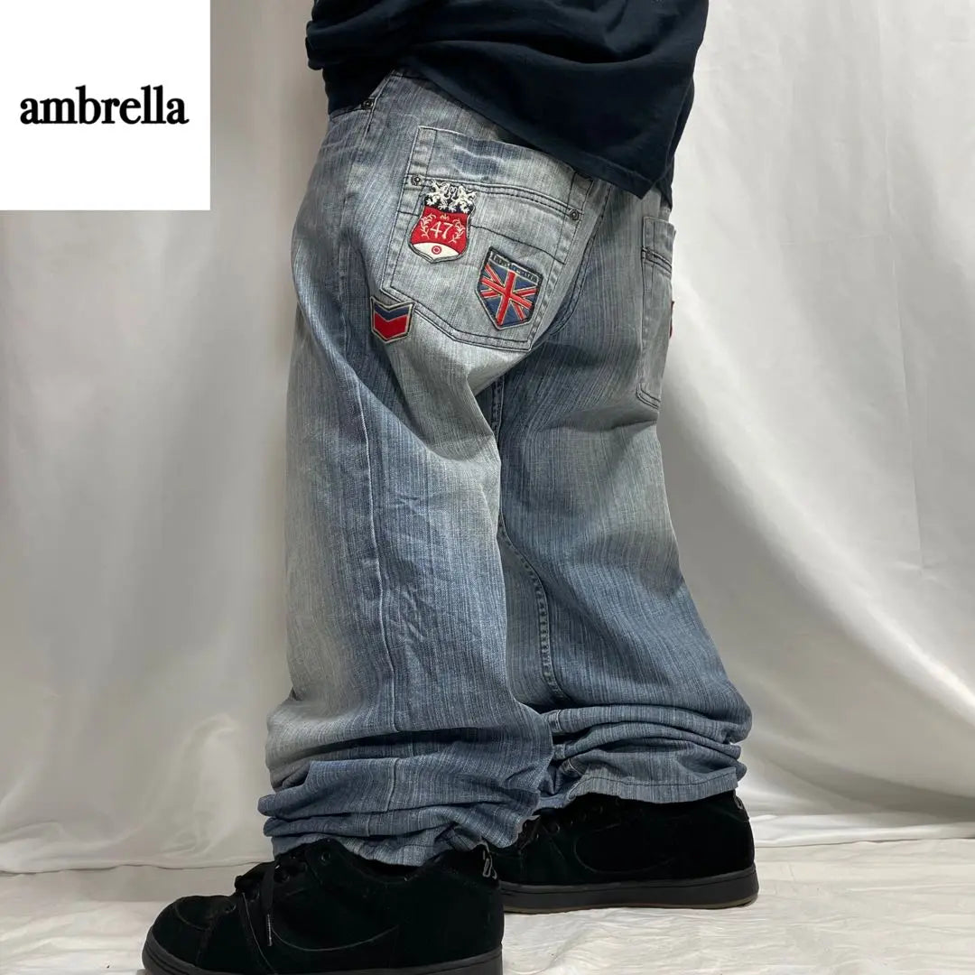 90s OLD Wash Wide Denim Baggy Pants Embroidered Pants Y2K