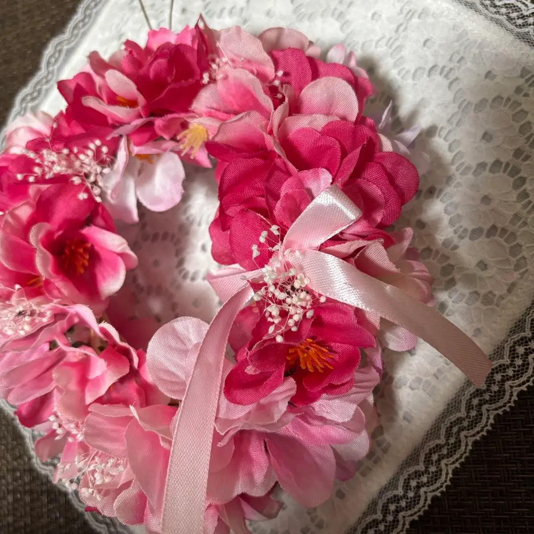 Spring wreath ❤ Artificial flower pink flower crown style wreath