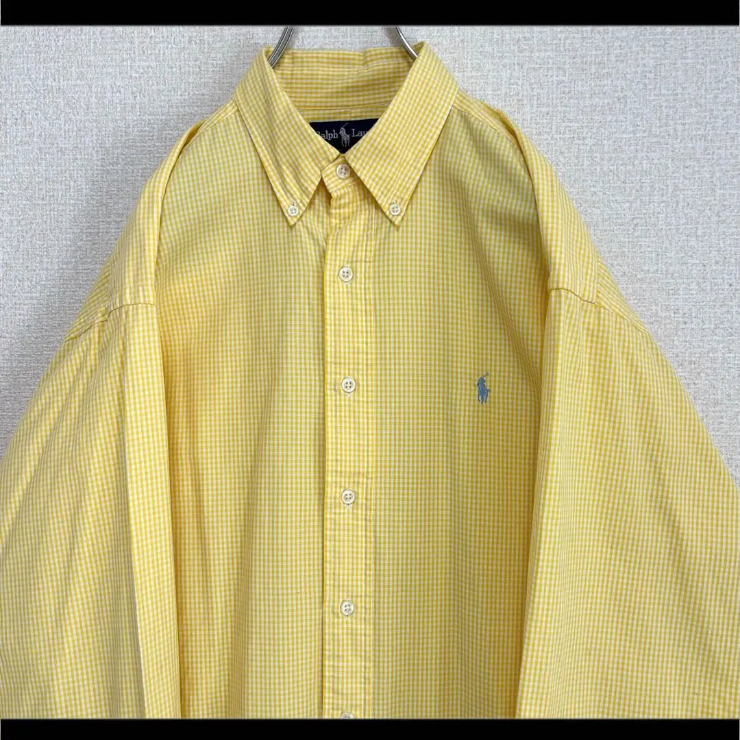 Ralph Lauren BD Shirt Yellow Gingham Check Blue Pony Embroidery Loose