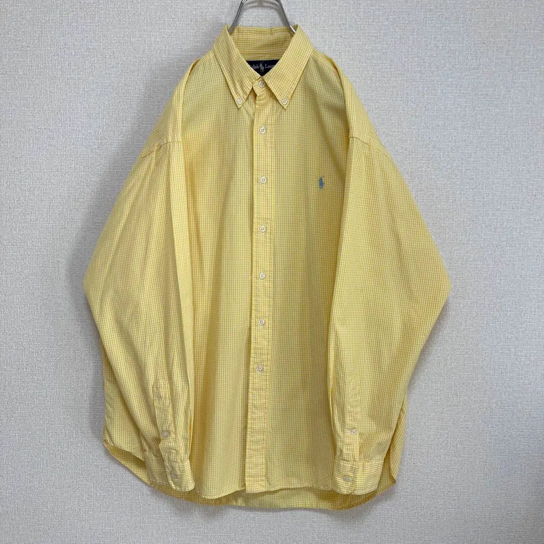 Ralph Lauren BD Shirt Yellow Gingham Check Blue Pony Embroidery Loose