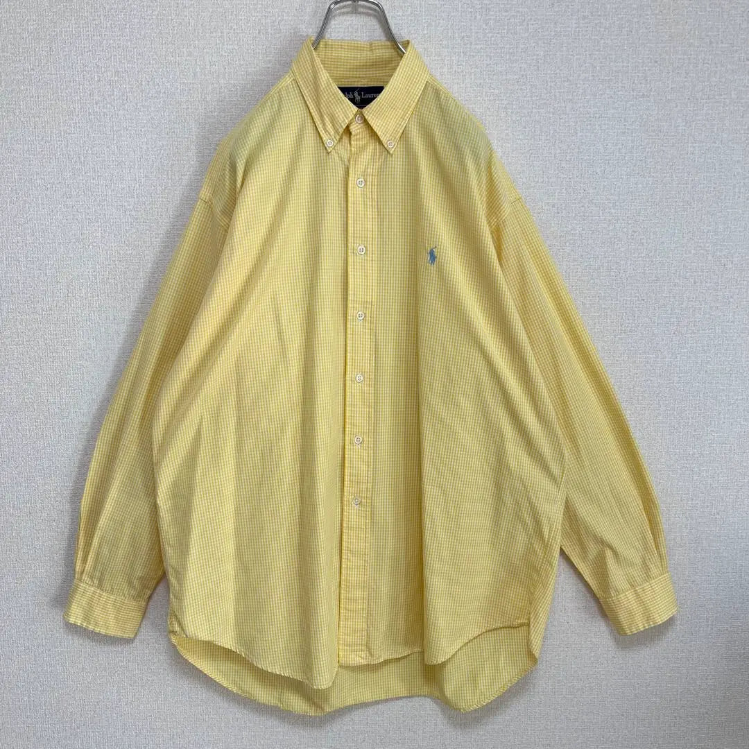 Ralph Lauren BD Shirt Yellow Gingham Check Blue Pony Embroidery Loose