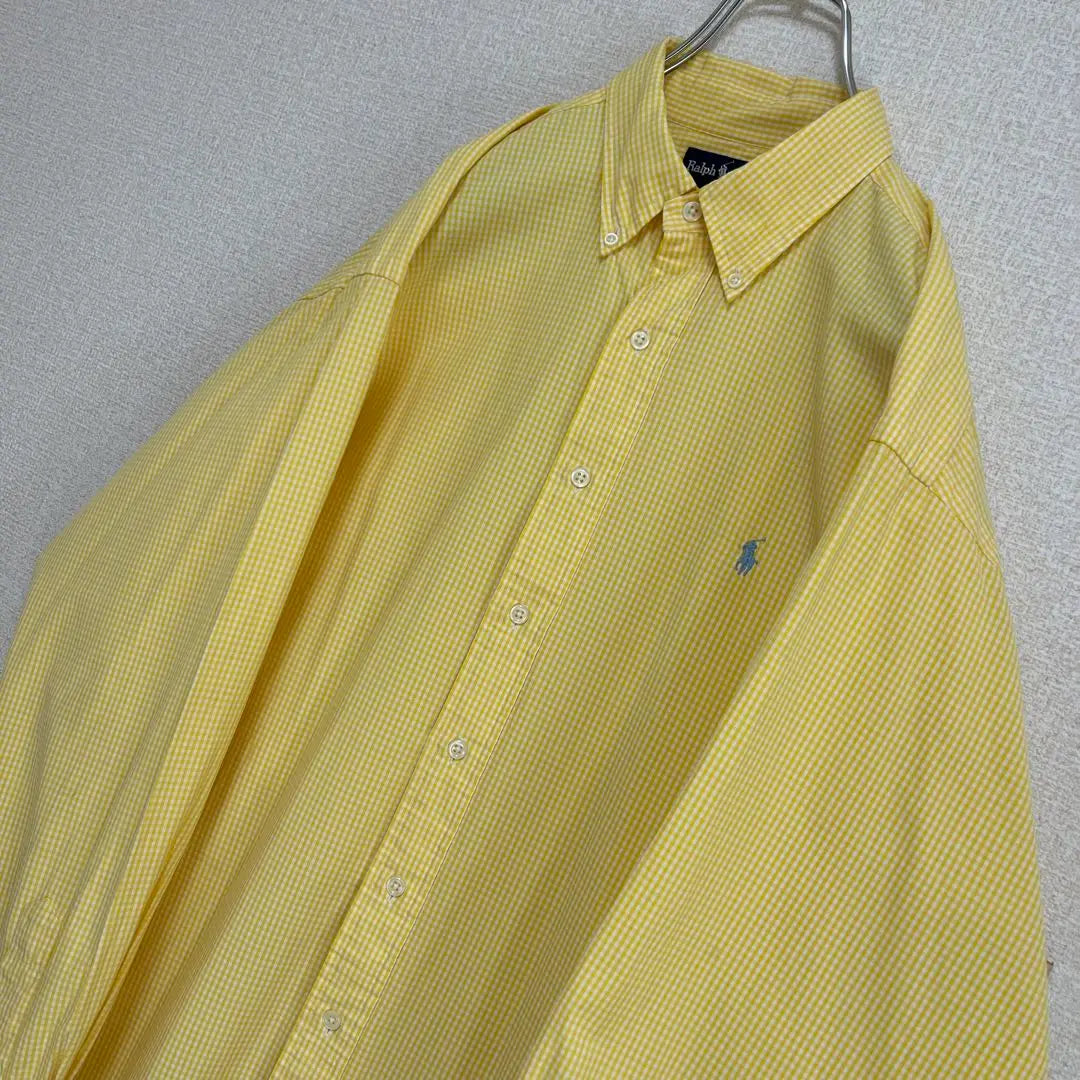 Ralph Lauren BD Shirt Yellow Gingham Check Blue Pony Embroidery Loose