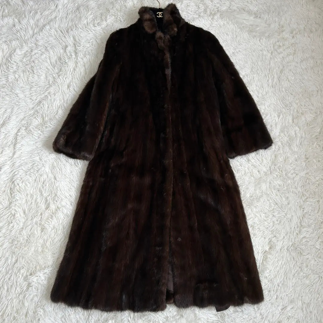 Beautiful condition ✨ Black Glamor Mink Fur Long Coat Dark Brown