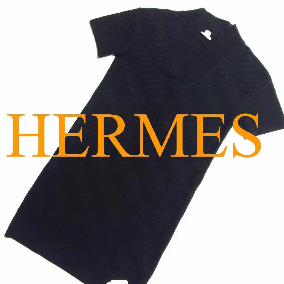 22SS HERMES Vestido de punto de lana, mangas cortas, estampado integral del logotipo H de Hermes