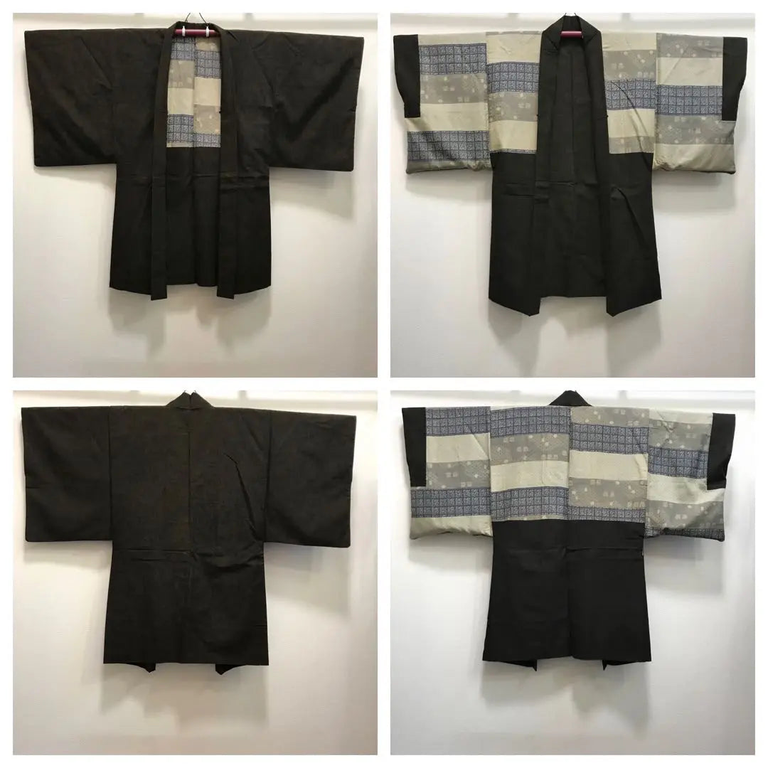 [Tsumugi] Tsumugi para hombre, en perfecto estado, seda pura, conjunto, marrón, prenda interior larga, haori, conjunto de kimono para hombre