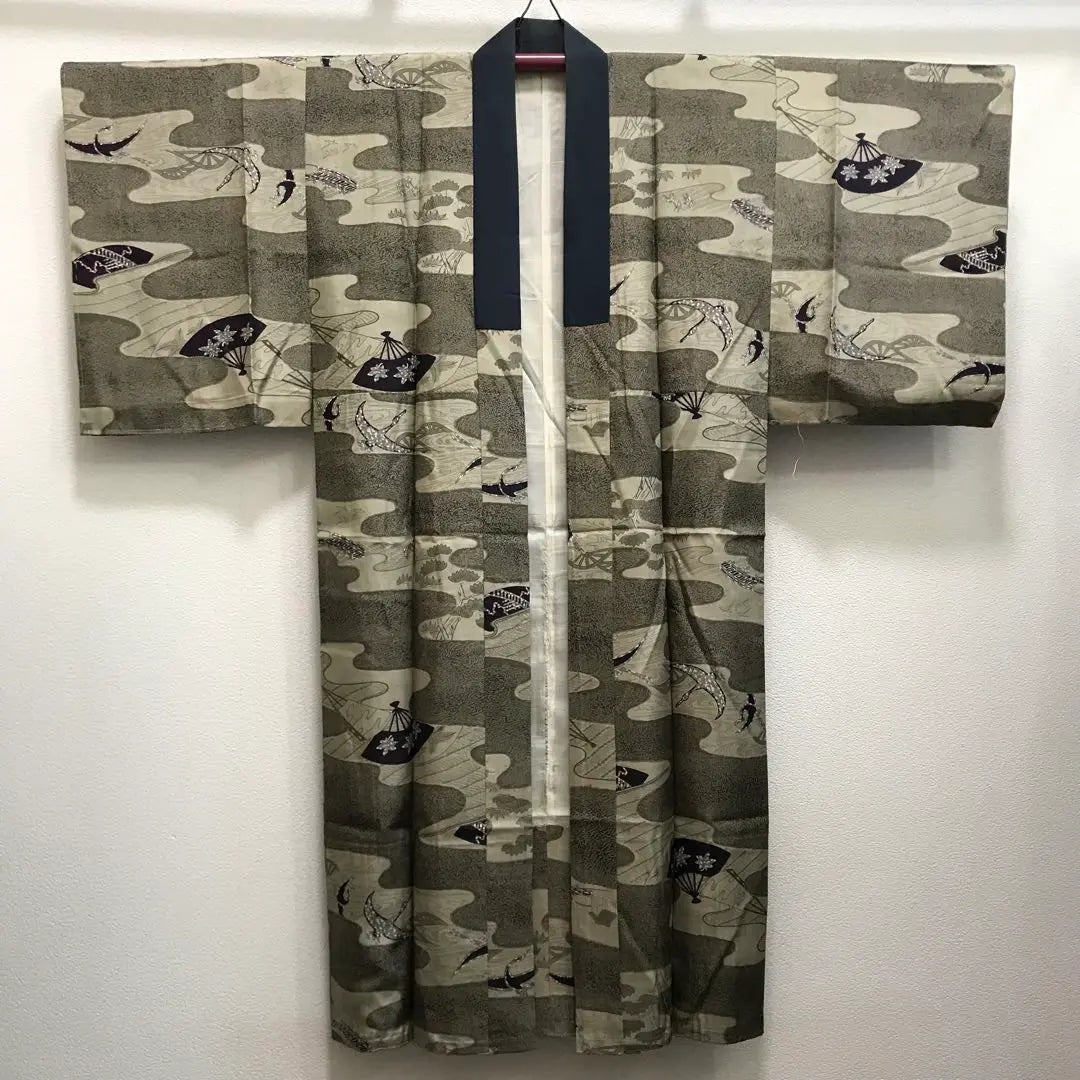 [Tsumugi] Tsumugi para hombre, en perfecto estado, seda pura, conjunto, marrón, prenda interior larga, haori, conjunto de kimono para hombre