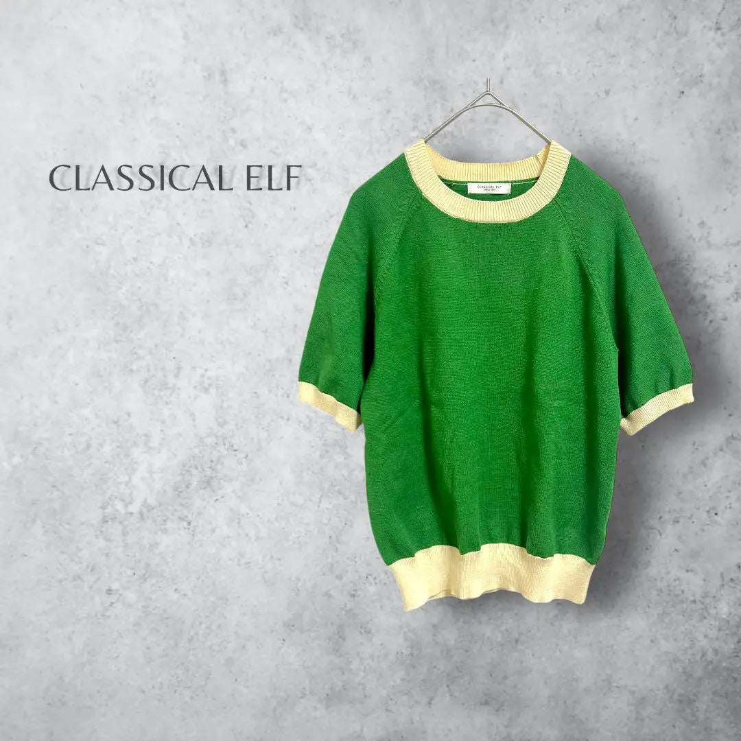 [Classical Elf Classical Elf] Short Sleeve Knit 5 -minute Sleeve Green | 【CLASSICAL ELF クラシカルエルフ】　半袖ニット　5分袖　グリーン