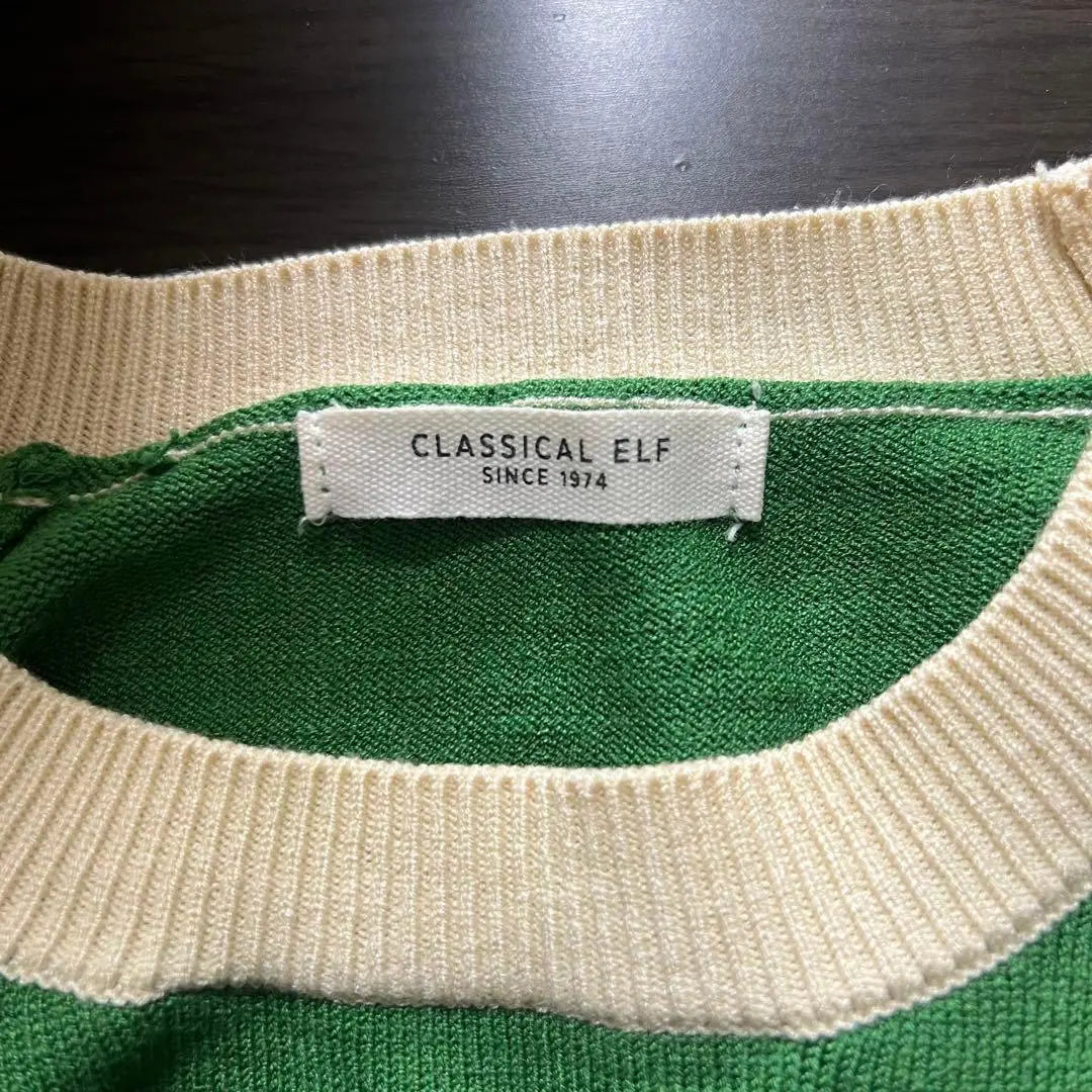 [Classical Elf Classical Elf] Short Sleeve Knit 5 -minute Sleeve Green | 【CLASSICAL ELF クラシカルエルフ】　半袖ニット　5分袖　グリーン