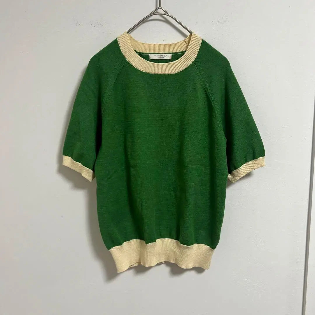 [Classical Elf Classical Elf] Short Sleeve Knit 5 -minute Sleeve Green | 【CLASSICAL ELF クラシカルエルフ】　半袖ニット　5分袖　グリーン