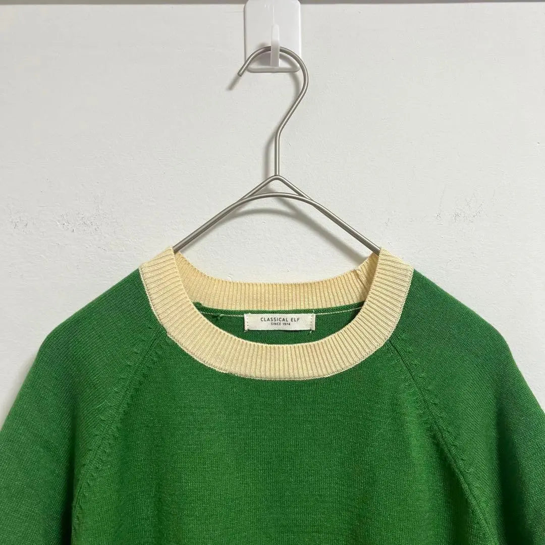 [Classical Elf Classical Elf] Short Sleeve Knit 5 -minute Sleeve Green | 【CLASSICAL ELF クラシカルエルフ】　半袖ニット　5分袖　グリーン