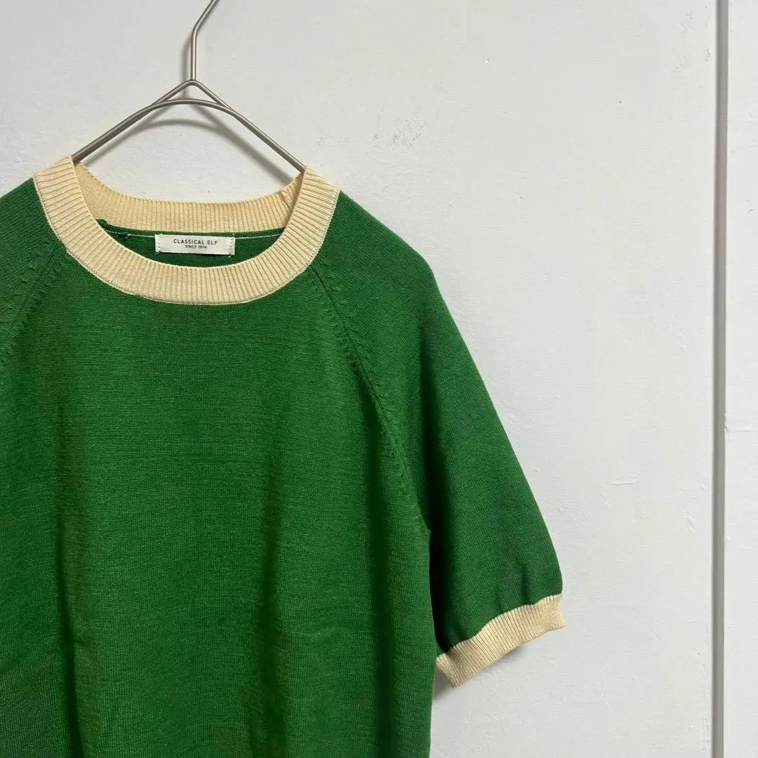 [Classical Elf Classical Elf] Short Sleeve Knit 5 -minute Sleeve Green | 【CLASSICAL ELF クラシカルエルフ】　半袖ニット　5分袖　グリーン