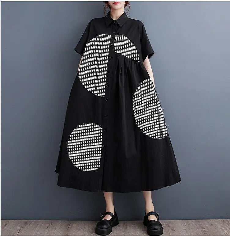 [Large size] Women's long dress, spring, summer, autumn, new, short sleeve, shirt