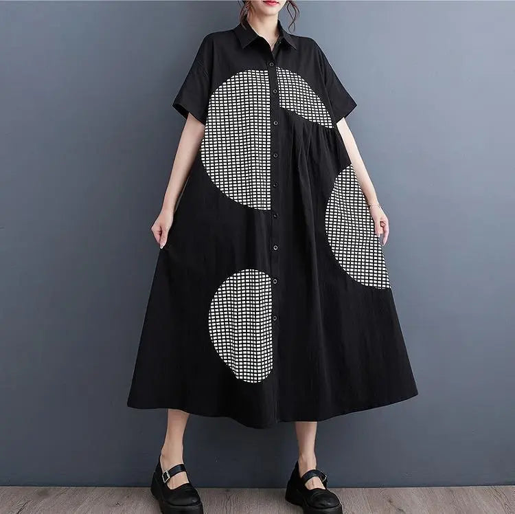 [Large size] Women's long dress, spring, summer, autumn, new, short sleeve, shirt