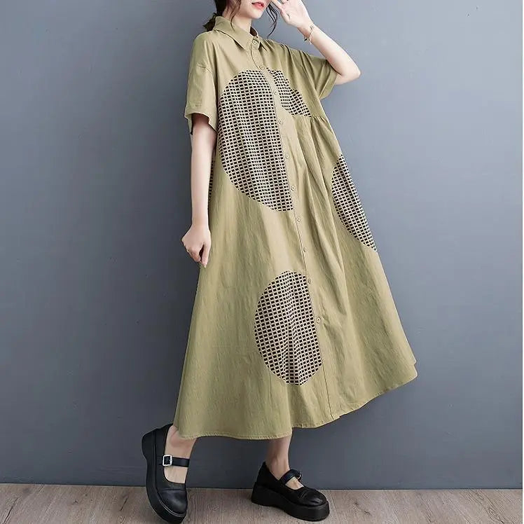 [Large size] Women's long dress, spring, summer, autumn, new, short sleeve, shirt