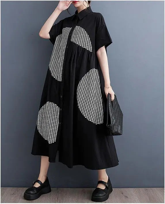 [Large size] Women's long dress, spring, summer, autumn, new, short sleeve, shirt