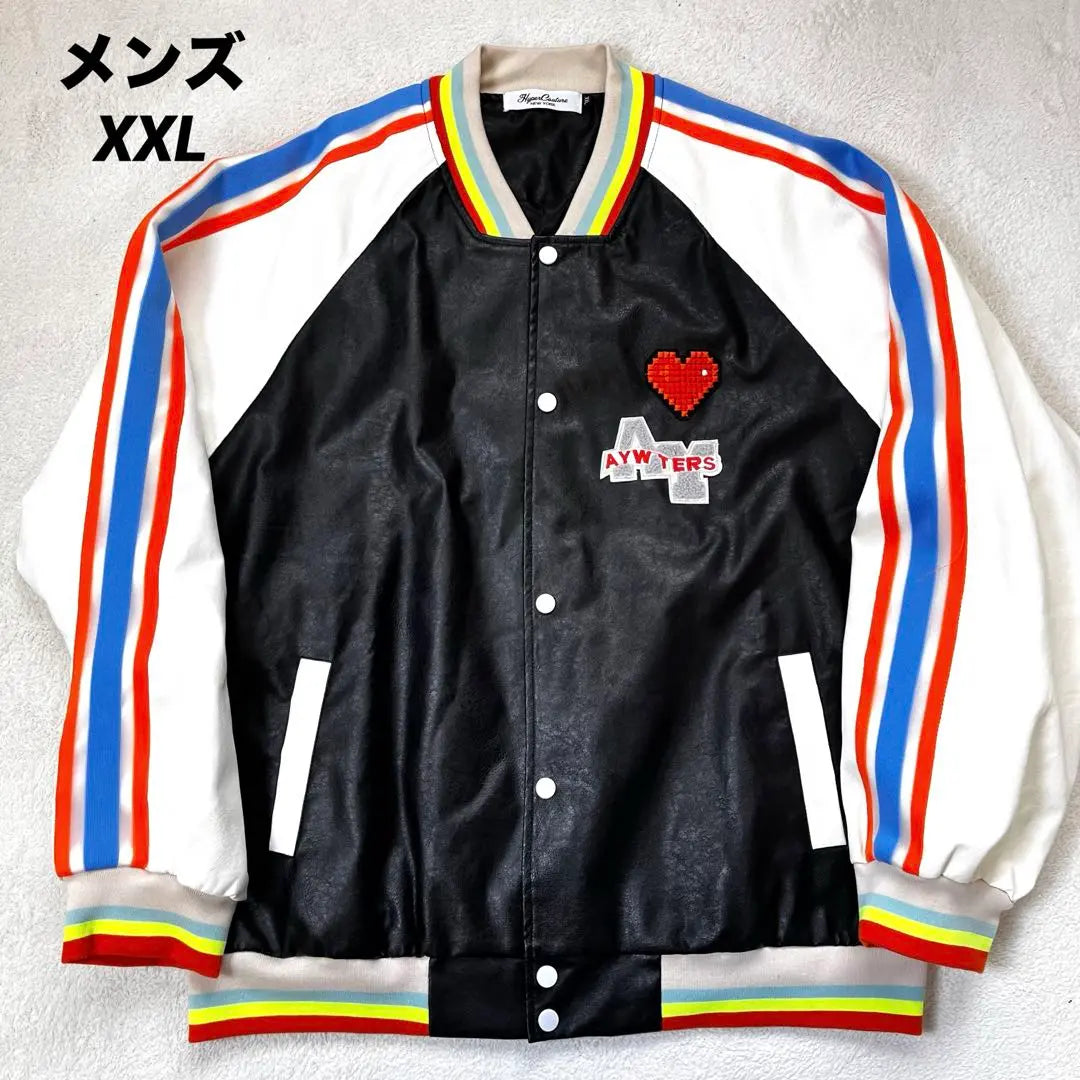 New Men's Sukajan Stadium Jacket Blouson Outerwear Black Colorful XXL