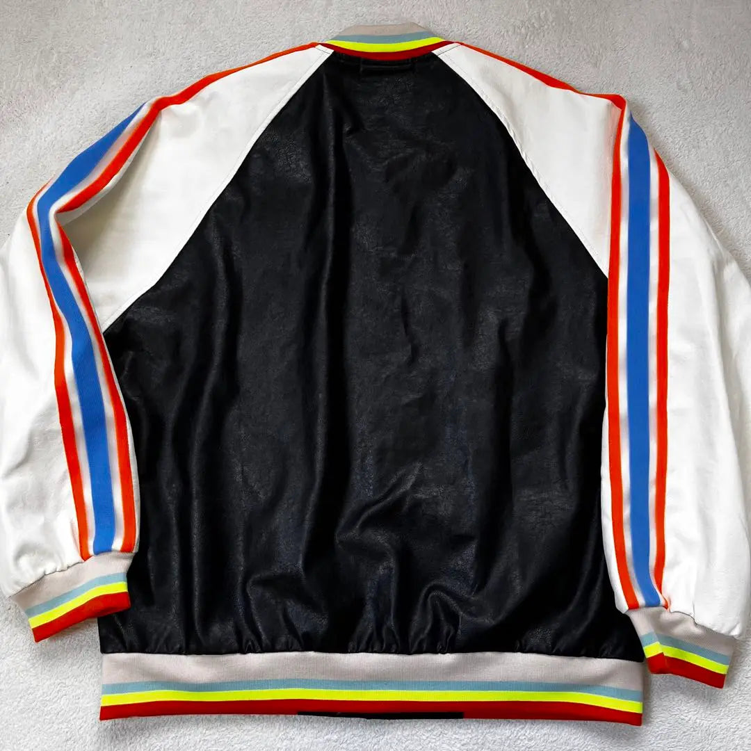 New Men's Sukajan Stadium Jacket Blouson Outerwear Black Colorful XXL