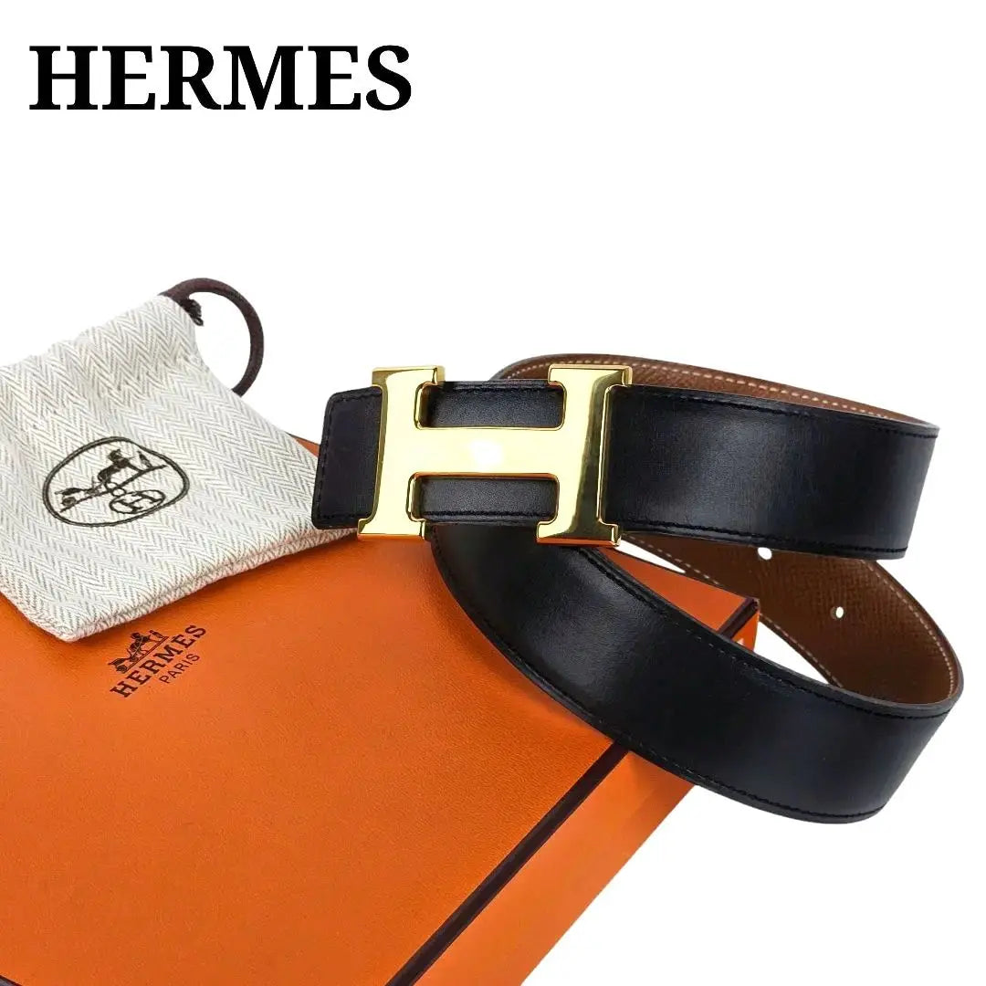 Cinturón Constance H de HERMES dorado reversible