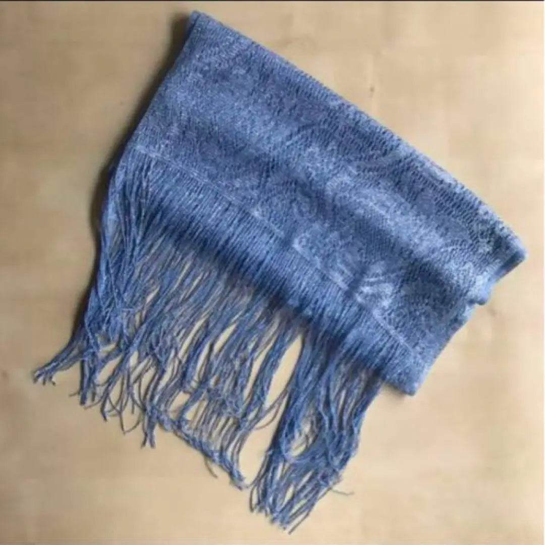 Paisley pattern blue stole with fringe