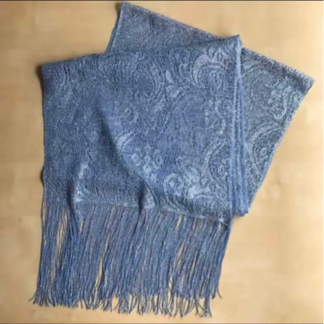 Paisley pattern blue stole with fringe