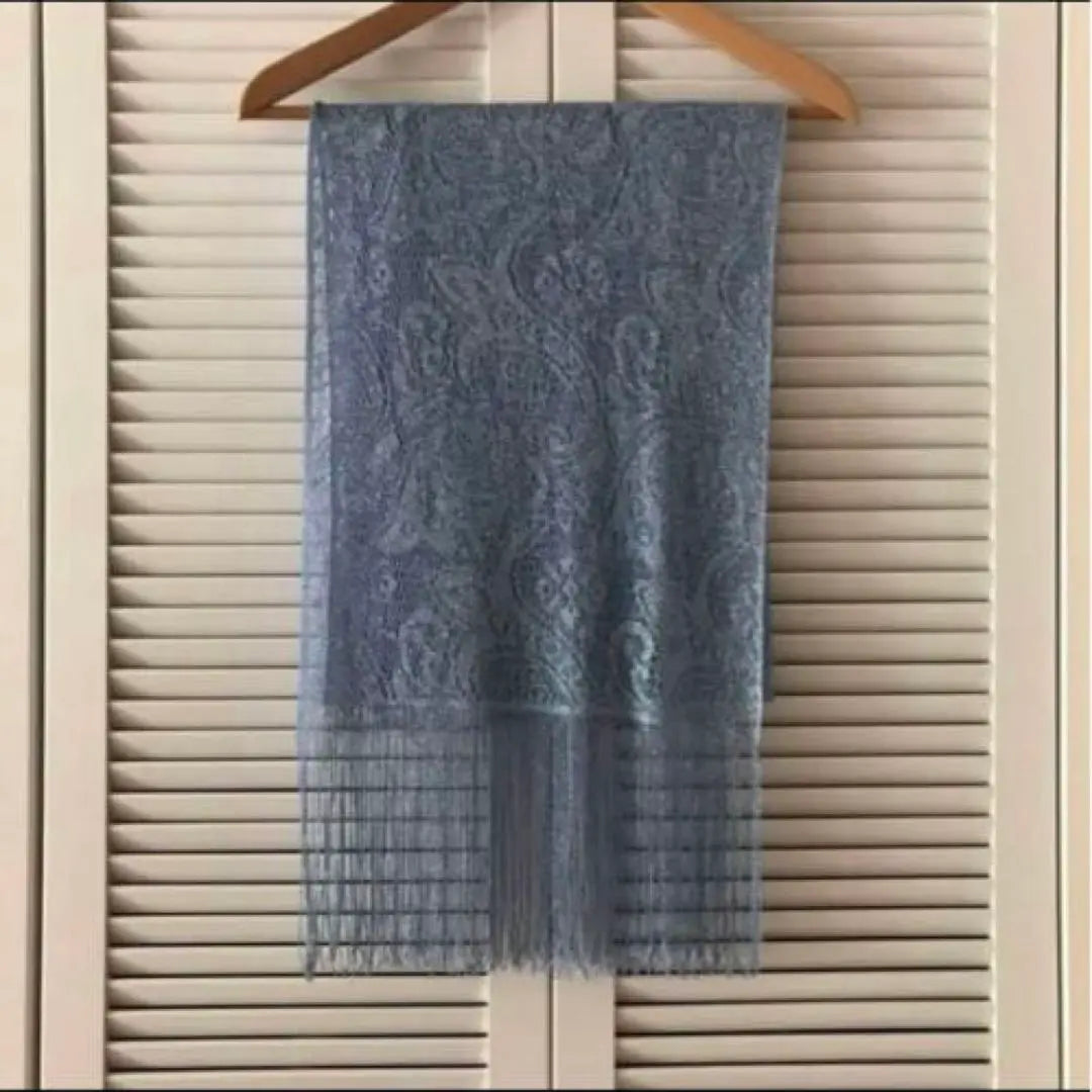 Paisley pattern blue stole with fringe