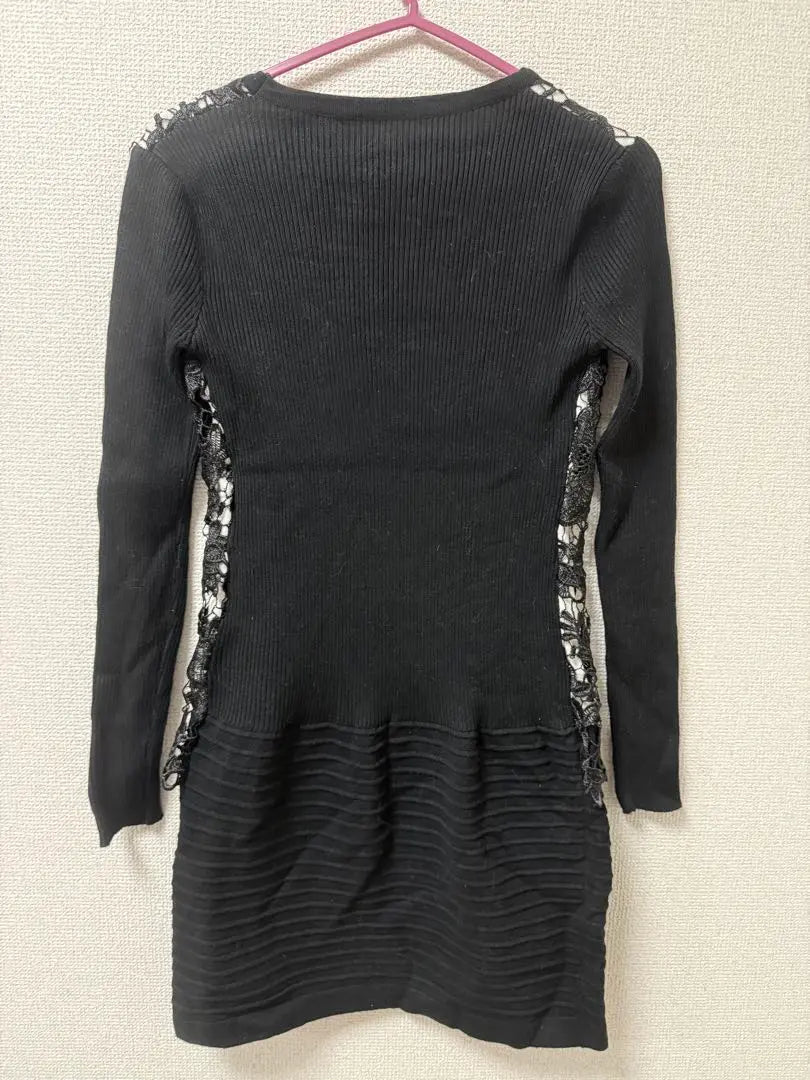 Price reduced♪ Lace decoration black dress long sleeves