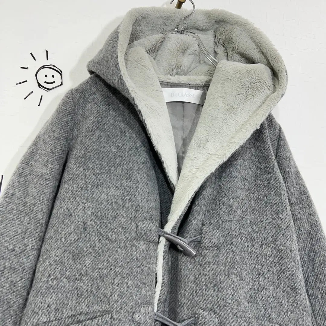 De Classe Down Coat (M) Hooded fur Toggle Boa Gray Duffel▼