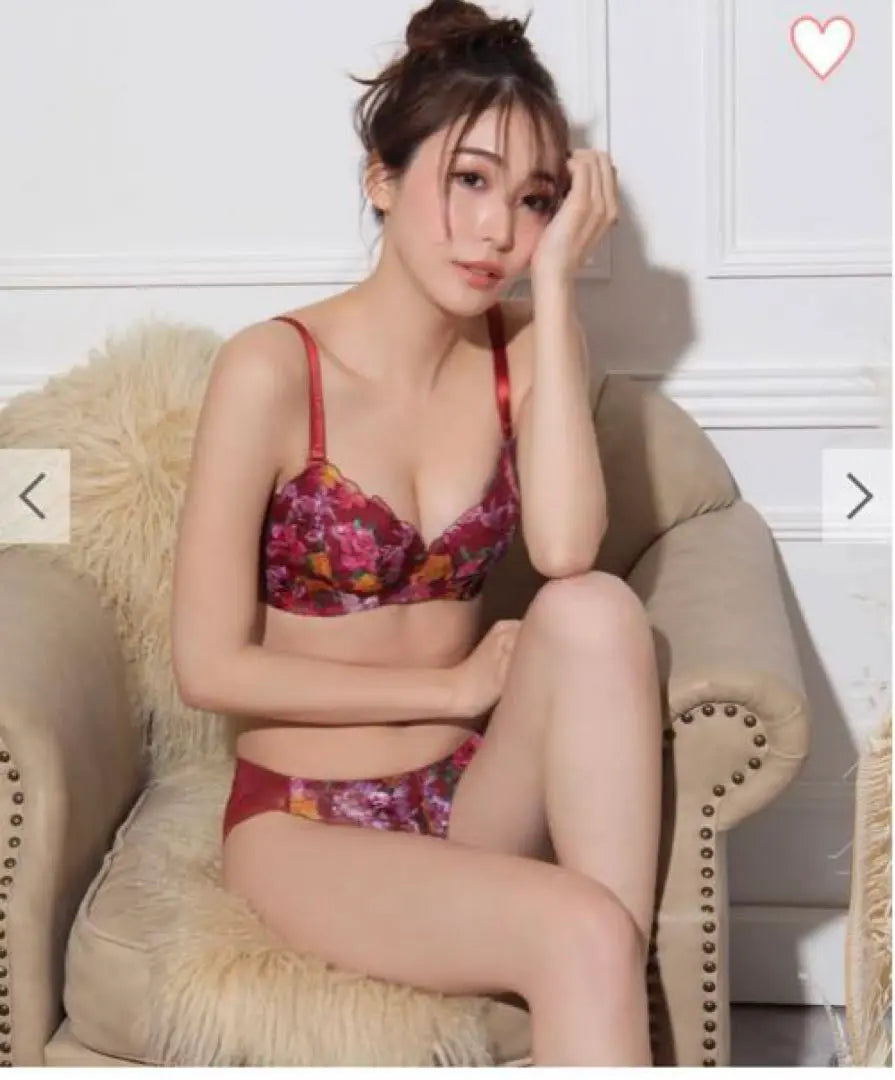 Emmefeel ❤️Floral pattern Super-sized bra Shorts set D75 Red Bordeaux Rare