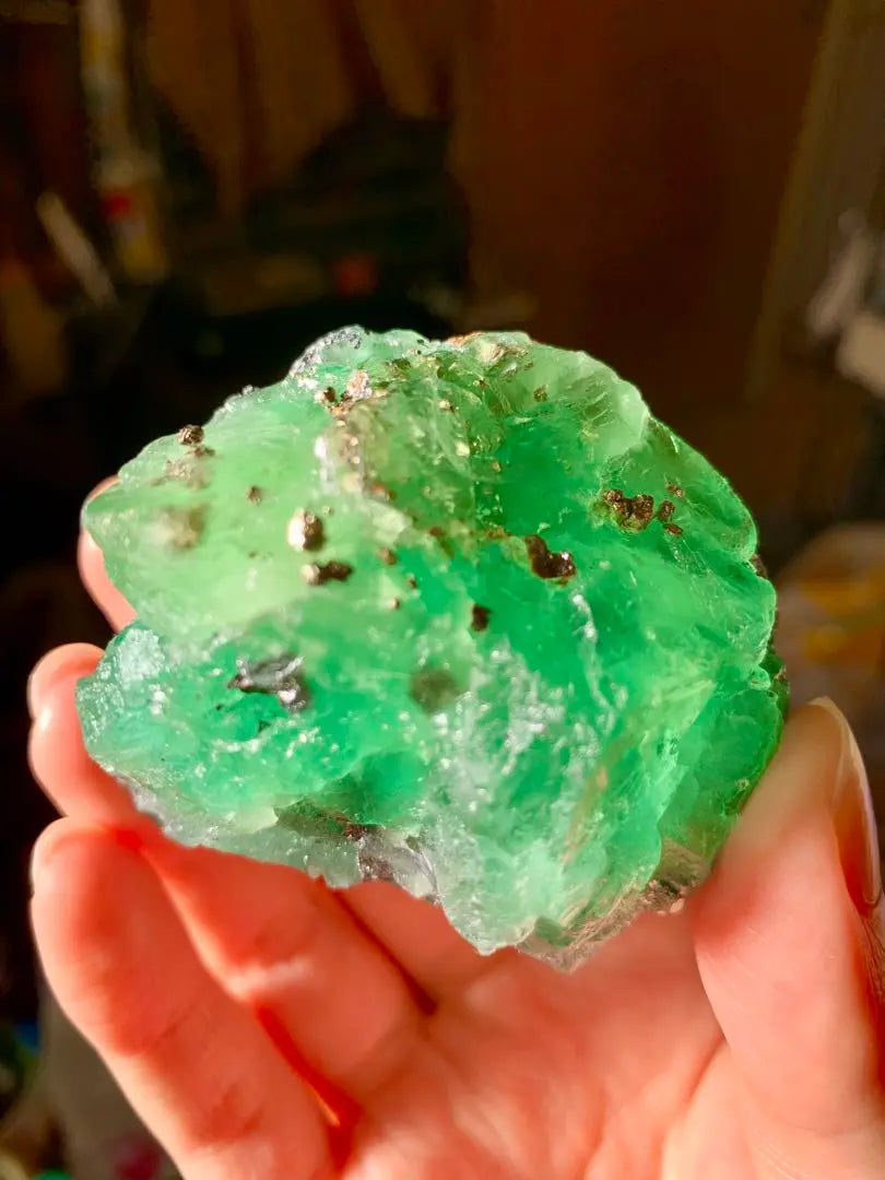 Rare color Peruvian fluorite raw stone mineral specimen tourmaline jade green