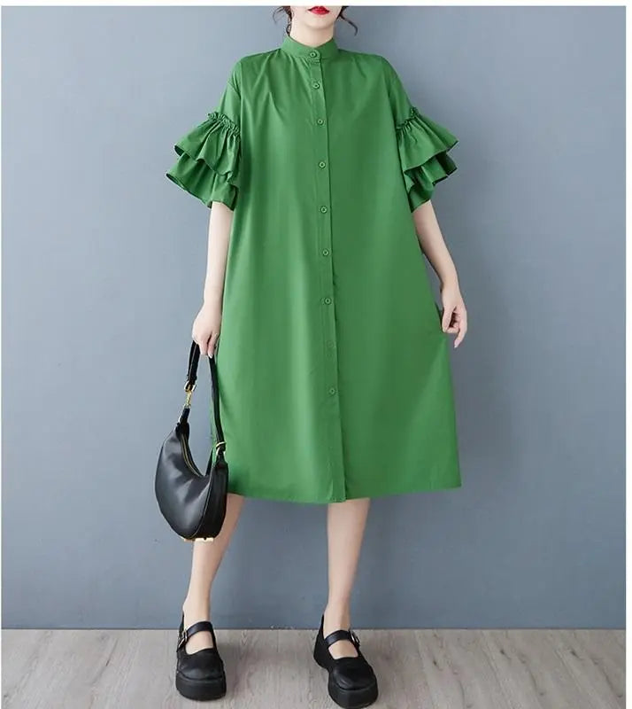 Large size ruffled sleeve dress for women Spring/Summer New Short sleeve shirt | 大きいサイズ フリル袖　ワンピース　レディース 春夏　 新品 半袖　シャツ