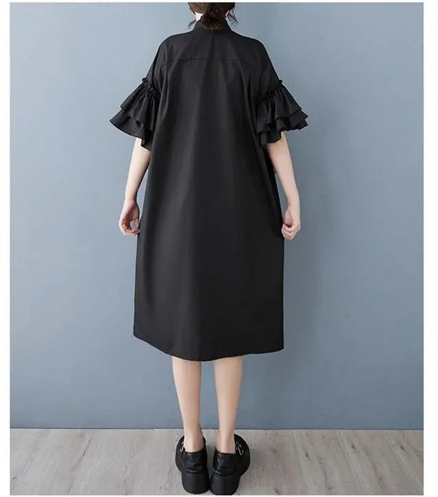 Large size ruffled sleeve dress for women Spring/Summer New Short sleeve shirt | 大きいサイズ フリル袖　ワンピース　レディース 春夏　 新品 半袖　シャツ