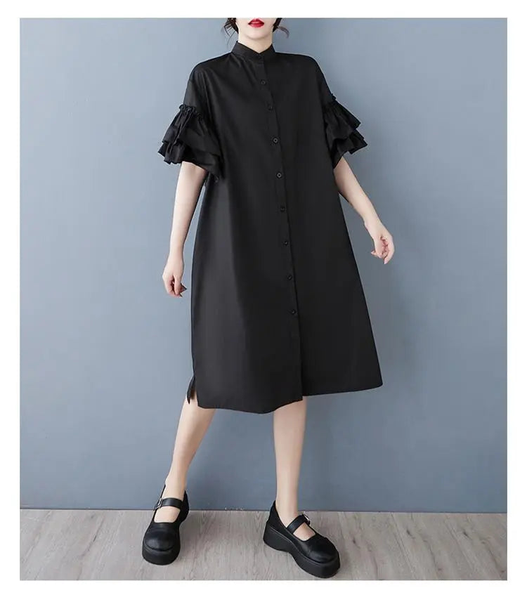 Vestido de manga con volantes de talla grande para mujer Primavera/Verano Nueva camisa de manga corta | 大きいサイズ フリル袖 ワンピース レディース 春夏 新品 半袖 シャツ