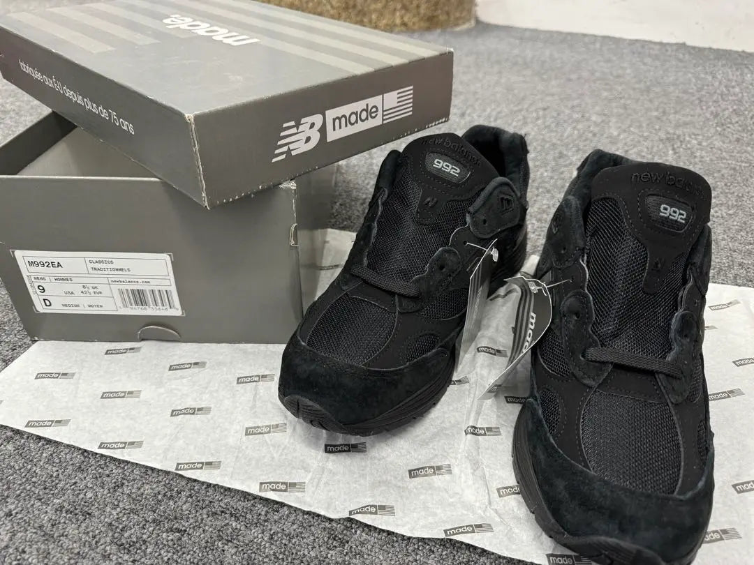 New Unused New Balance M992EA Triple Black 27cm