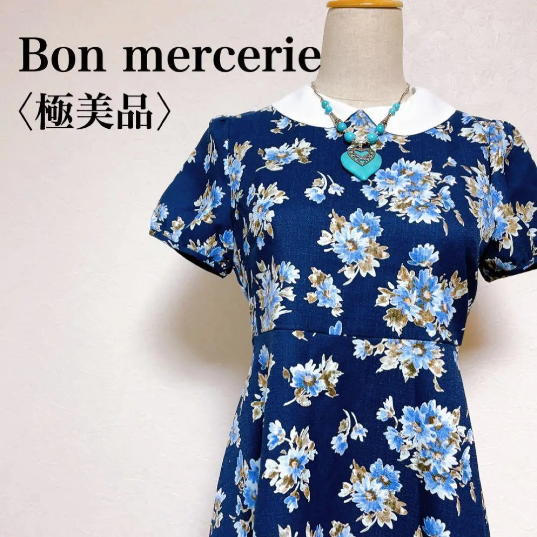 [Extremely beautiful] Bomel Three Switching Design Short Sleeve Floral A-Line Flare Dress