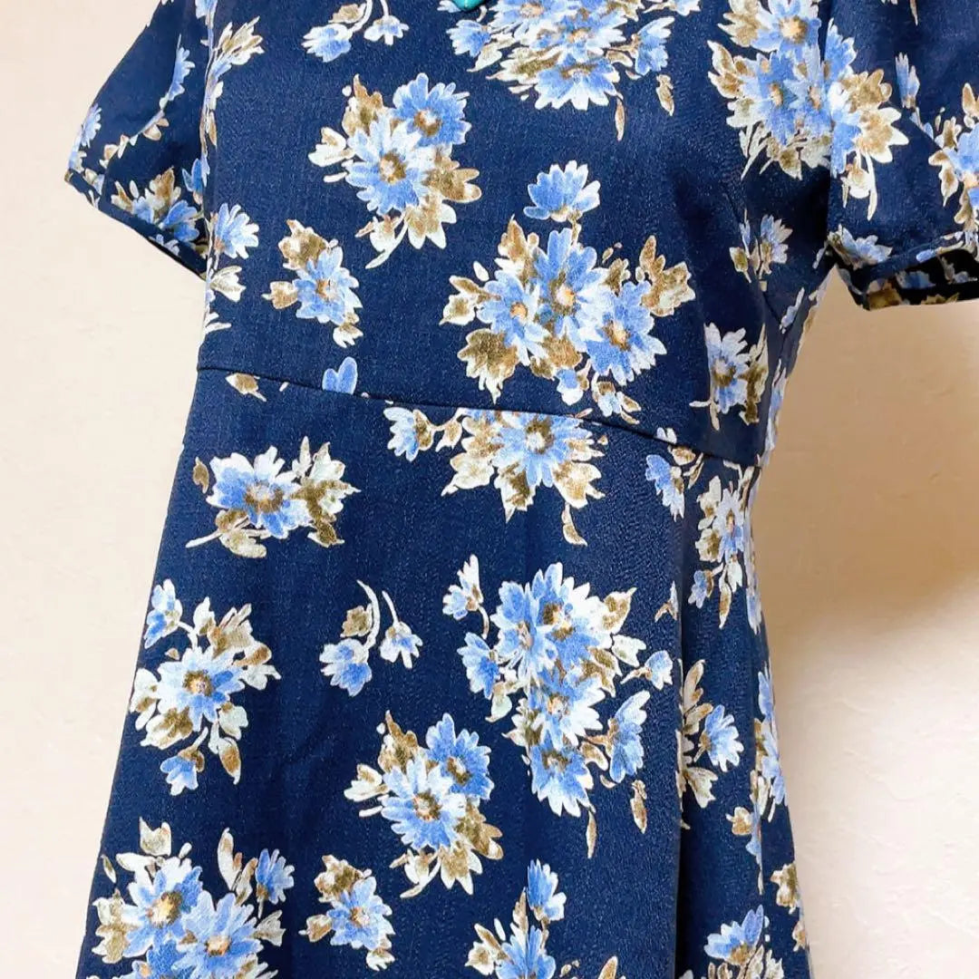 [Extremely beautiful] Bomel Three Switching Design Short Sleeve Floral A-Line Flare Dress