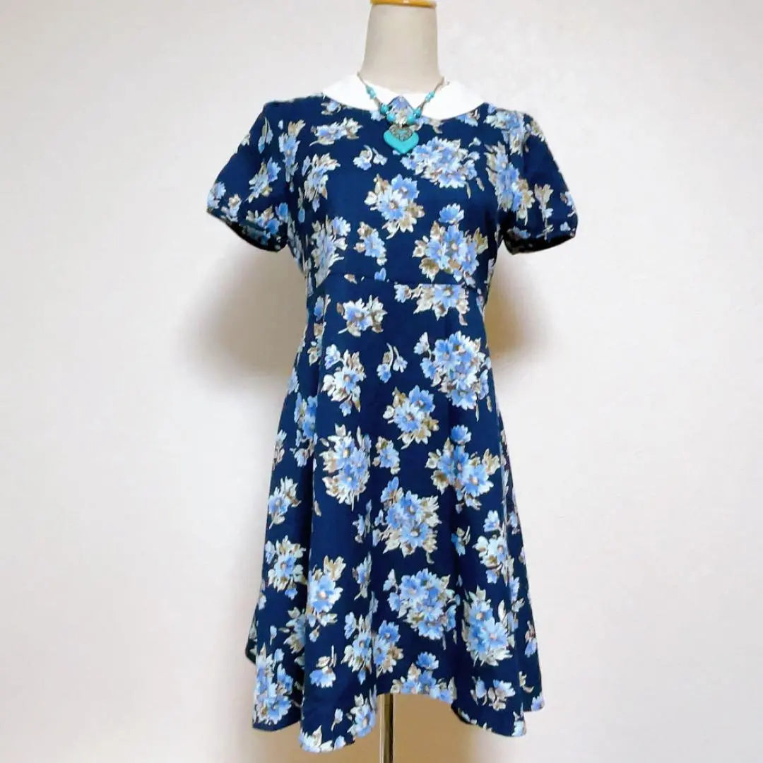 [Extremely beautiful] Bomel Three Switching Design Short Sleeve Floral A-Line Flare Dress