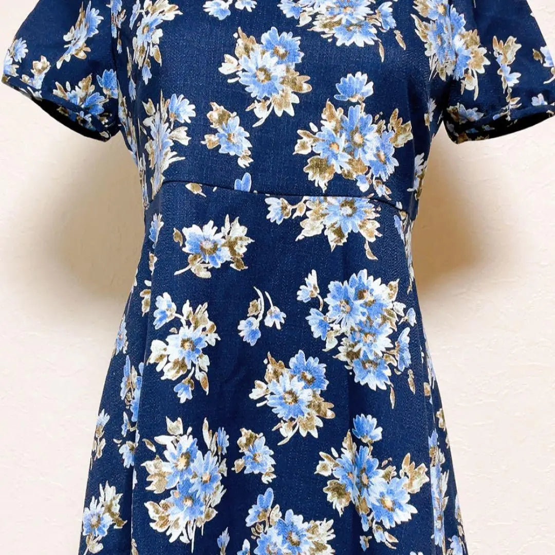 [Extremely beautiful] Bomel Three Switching Design Short Sleeve Floral A-Line Flare Dress