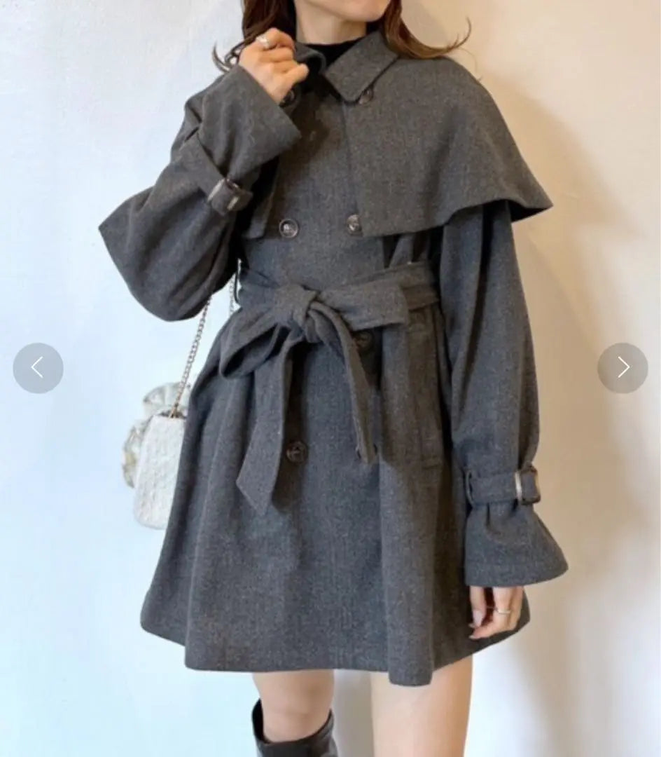 OLIVE des OLIVE Cape-equipped mid coat charcoal