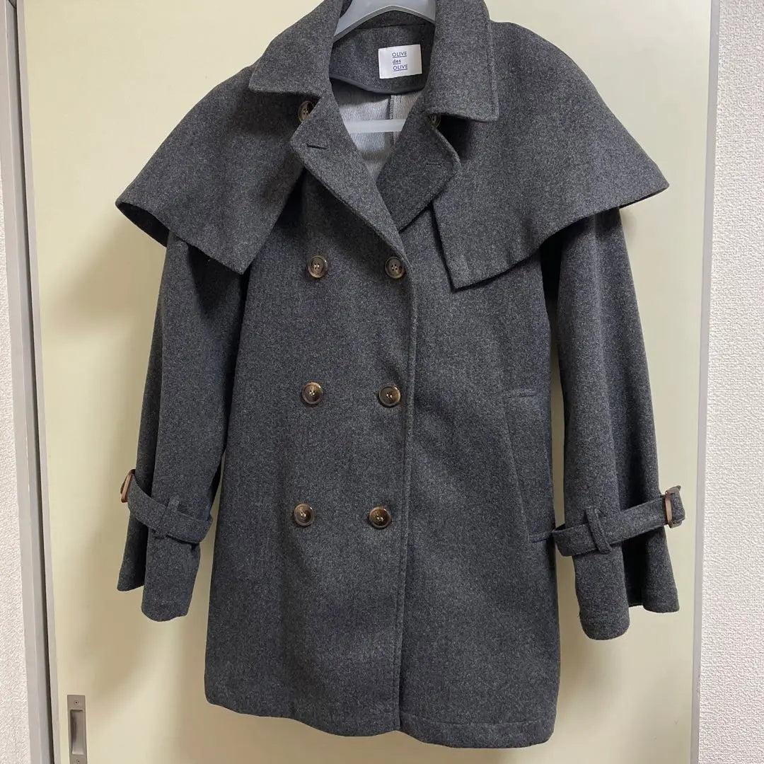 OLIVE des OLIVE Cape-equipped mid coat charcoal