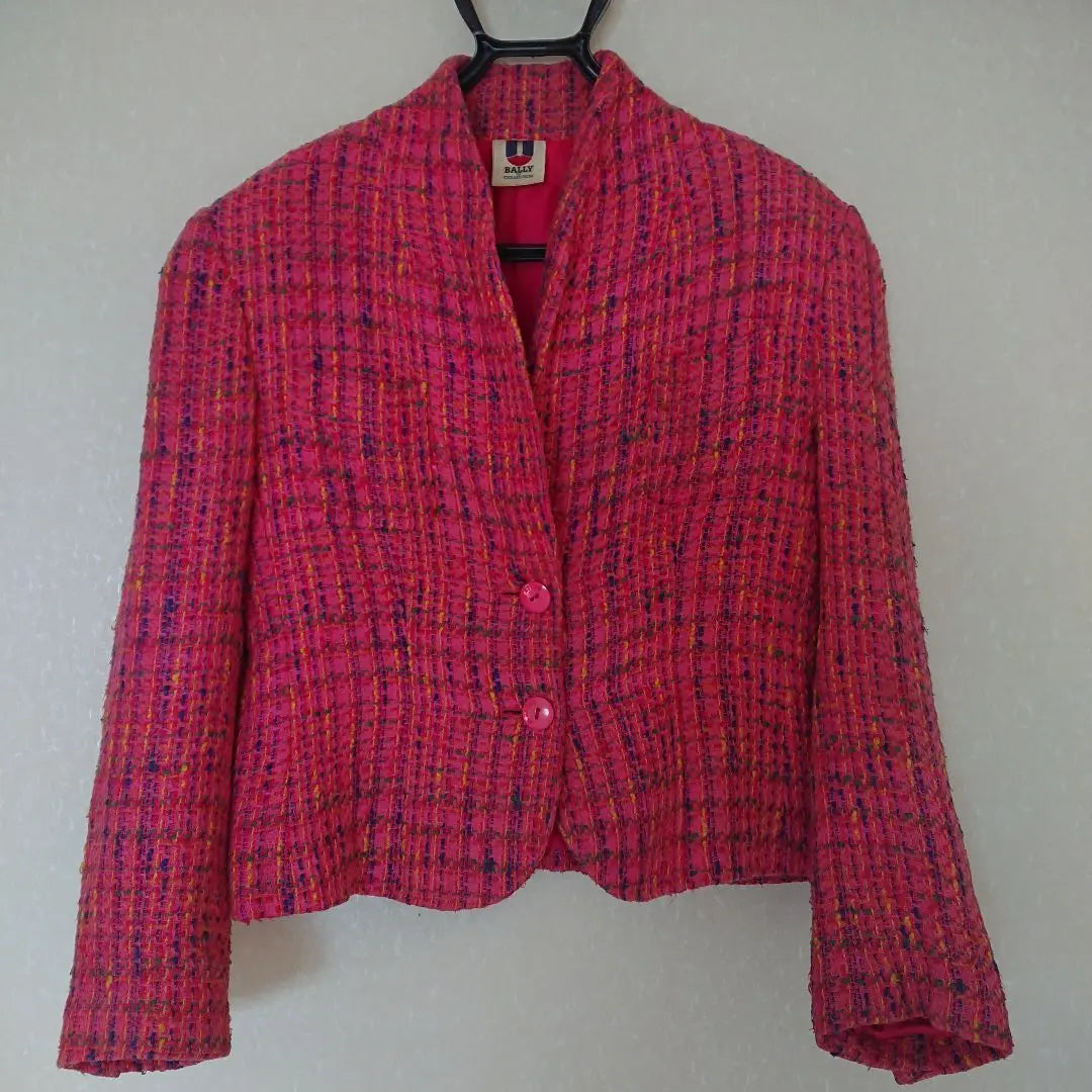 BALLY No Collar Tweed Jacket Vintage Women