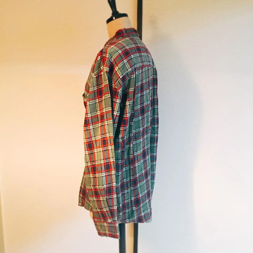 9569 repage Check flannel shirt green red navy men's L green