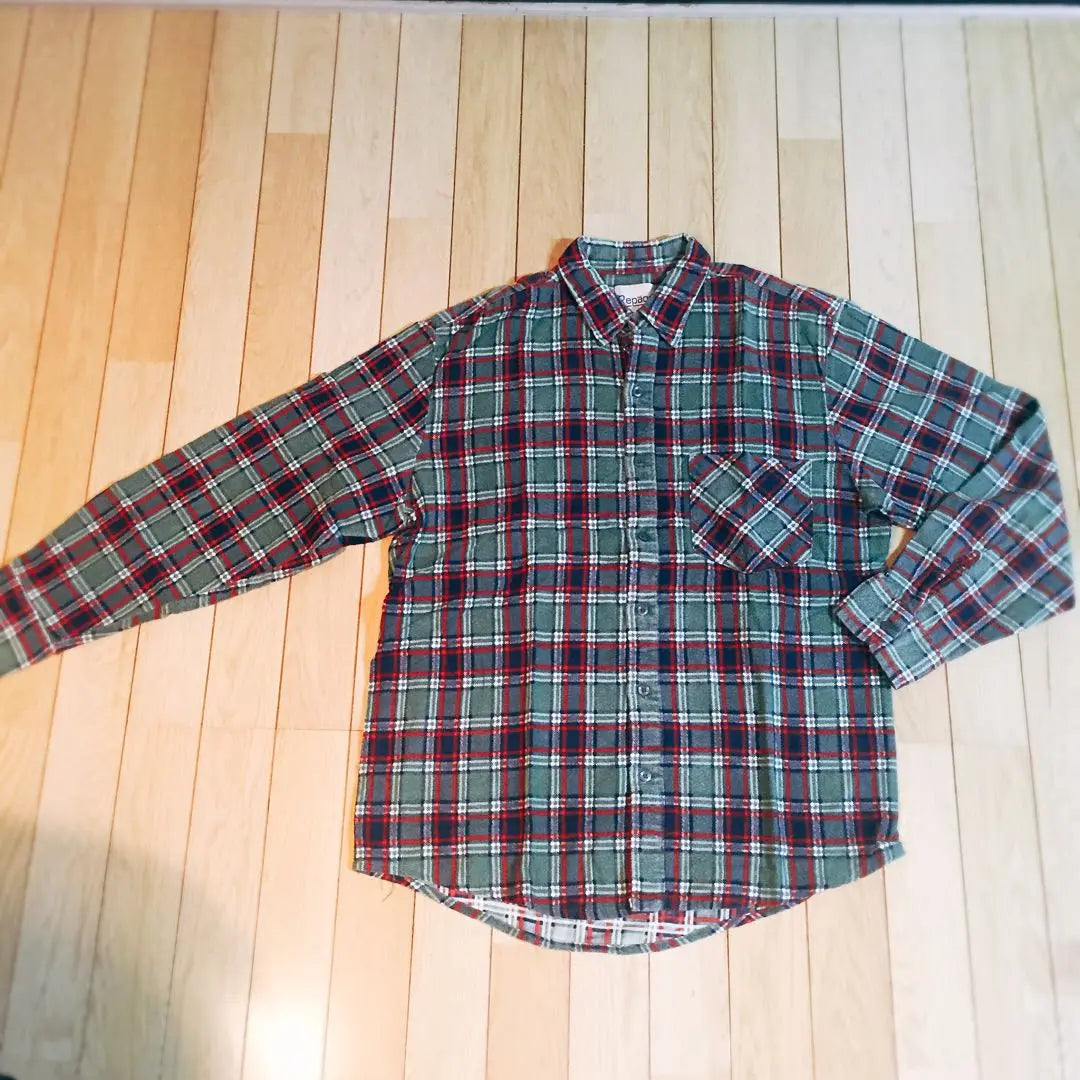 9569 repage Check flannel shirt green red navy men's L green