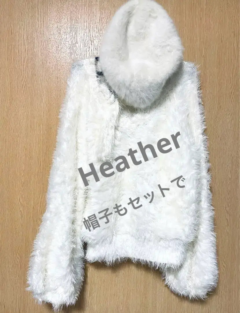 [Heather] Heather White Fur Style Long Sleeve Sweater & White Hat