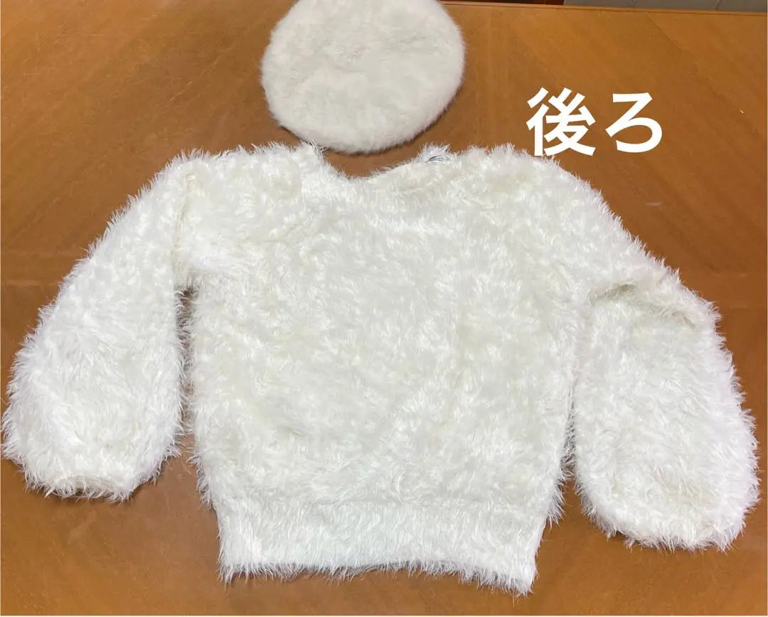 [Heather] Heather White Fur Style Long Sleeve Sweater & White Hat