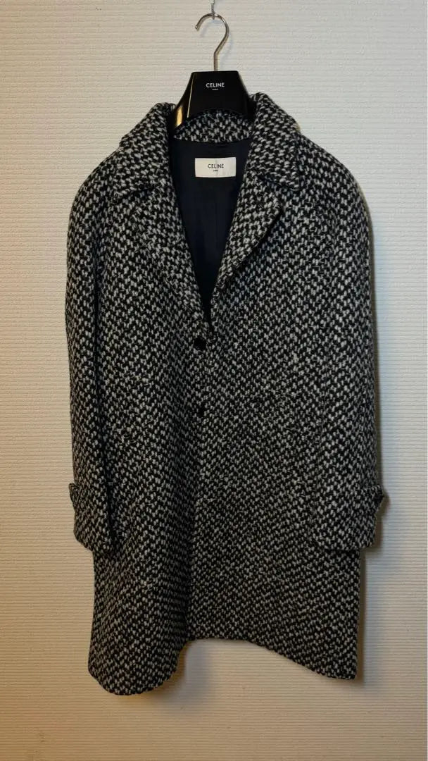 CELINE Chester Coat Black and White Tweed